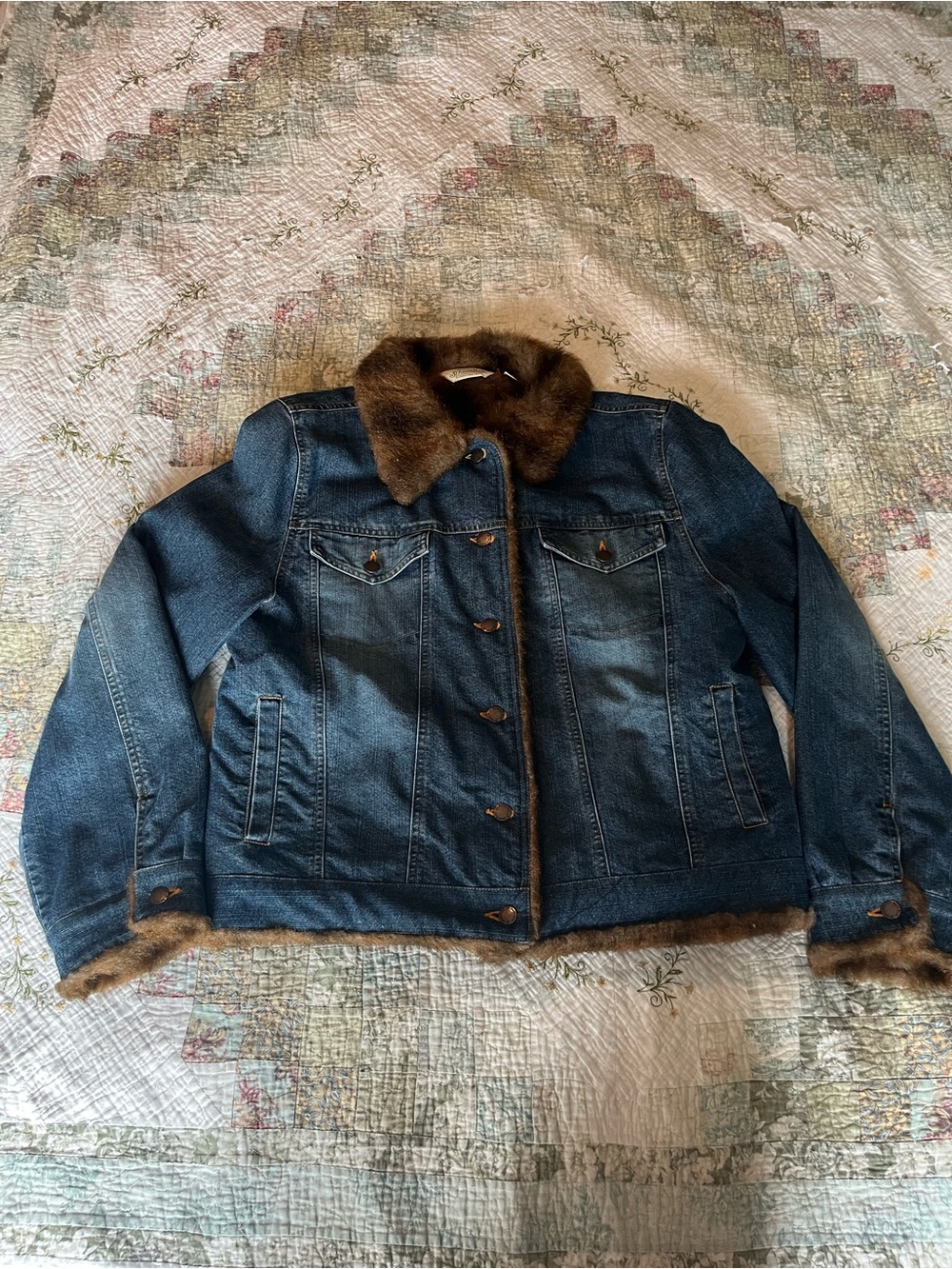 Denim Jacket with Faux Fur Trim XL